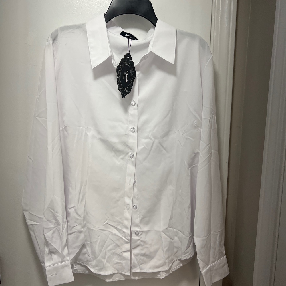 * ATNLEWHI Women's White Button Down